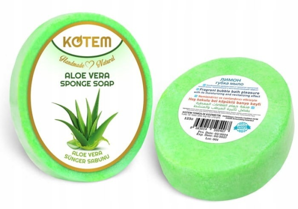 Sūklis, kas iemērc DABĪGĀS ROKU DARBS ZIEPĒS, ķermeņa mazgāšanai ar KOTEM Aloe Vera