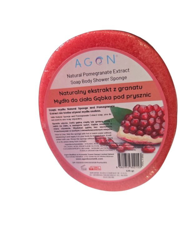 (English) AGON Soap Body Shower Sponge with Natural Pomegranate Extract – 125 g