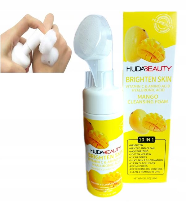 (English) Huda Beauty Mango Foaming Cleanser with Brush – 180 ml